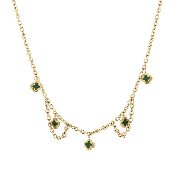 Ketting goud met groene klavertjes