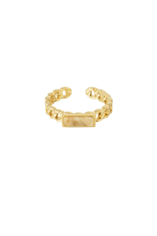Ring schakels steen - beige/goud