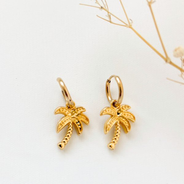 Kinder oorbellen Palms – Stainless steel oorringen met palmbomen goud