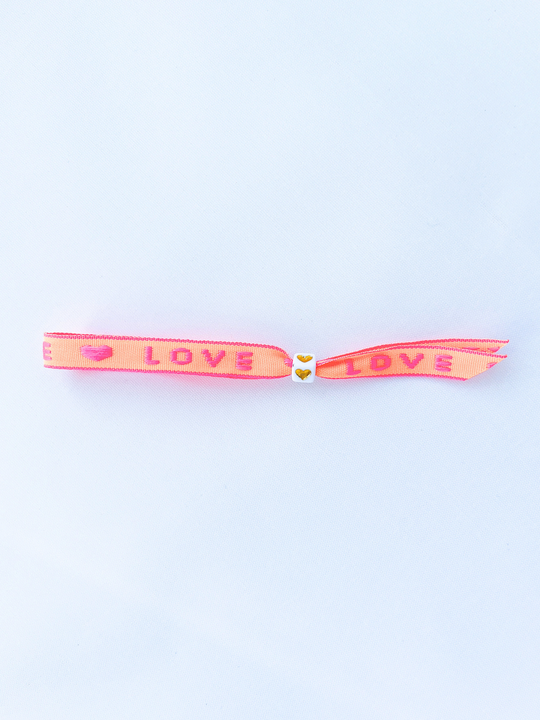 Kinderarmband lint met tekst 'Love' - oranje roze