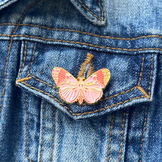Pin Broche Vlinder - roze rood geel