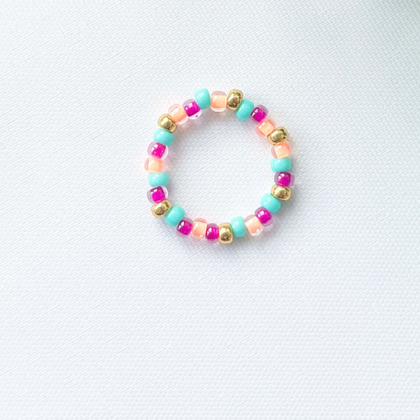 Damesring  - turquoise, roze, oranje, goud