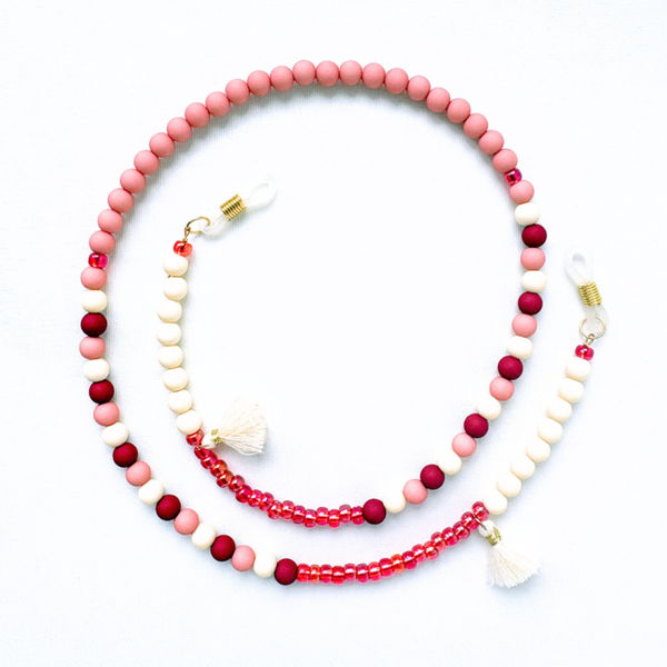 Brillenkoord voor kinderen -  oud roze, wijn rood, beige