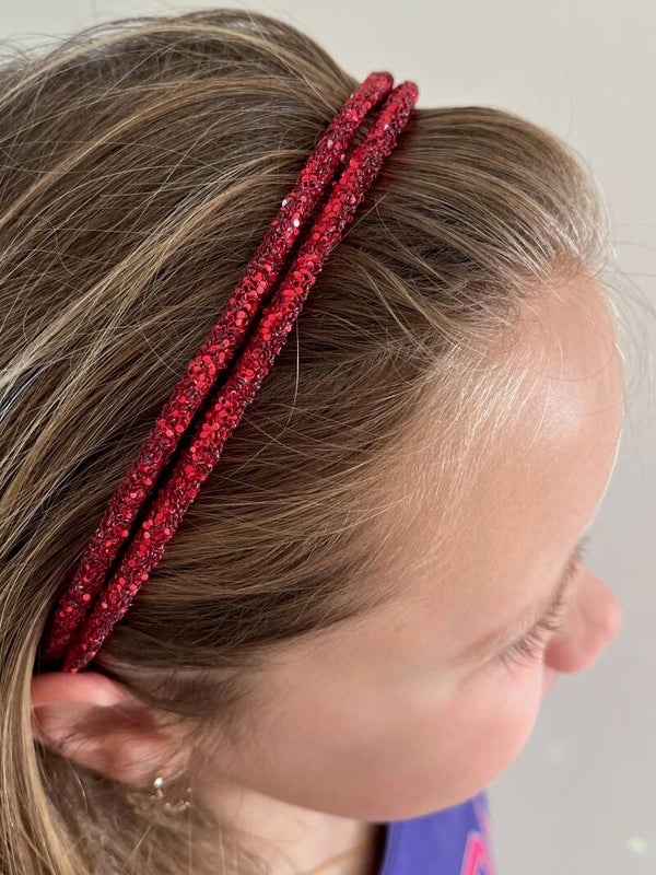 Haarband dubbel - rood glitters