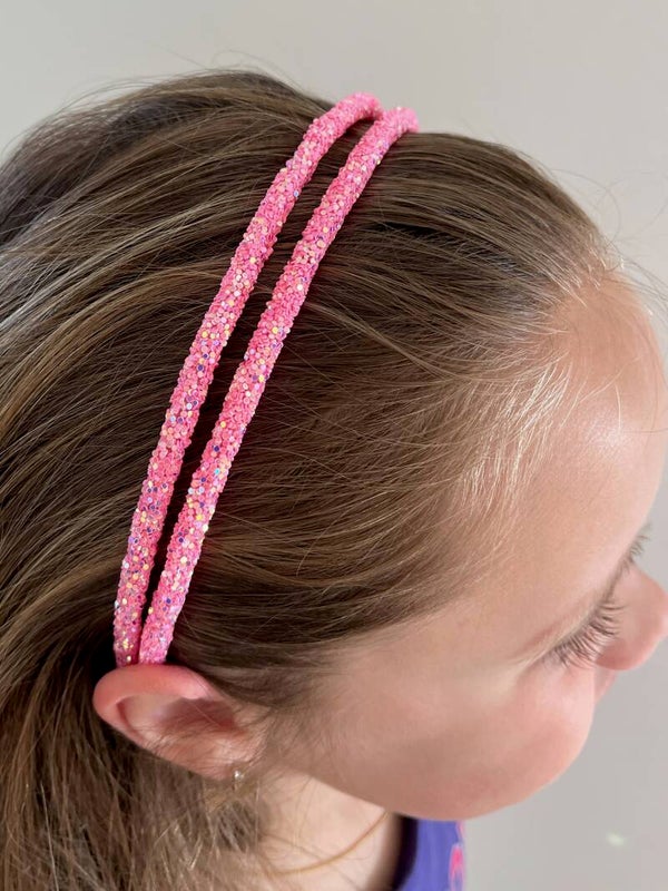 Haarband dubbel - roze glitters