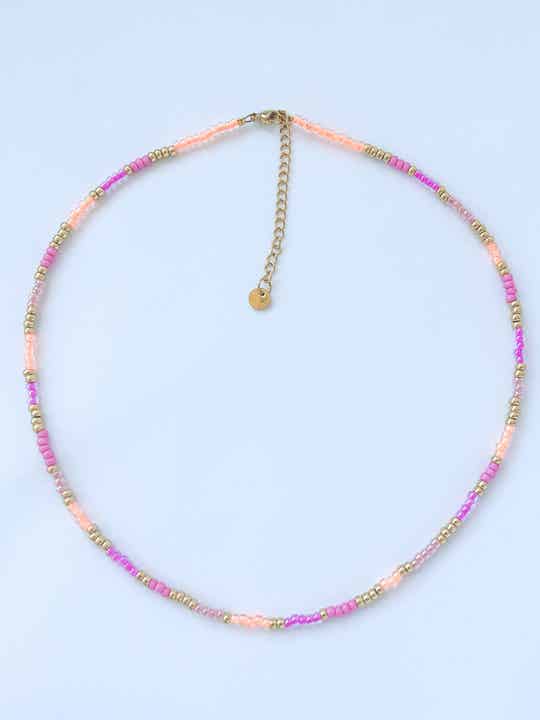 Kralenketting dames - roze oranje goud