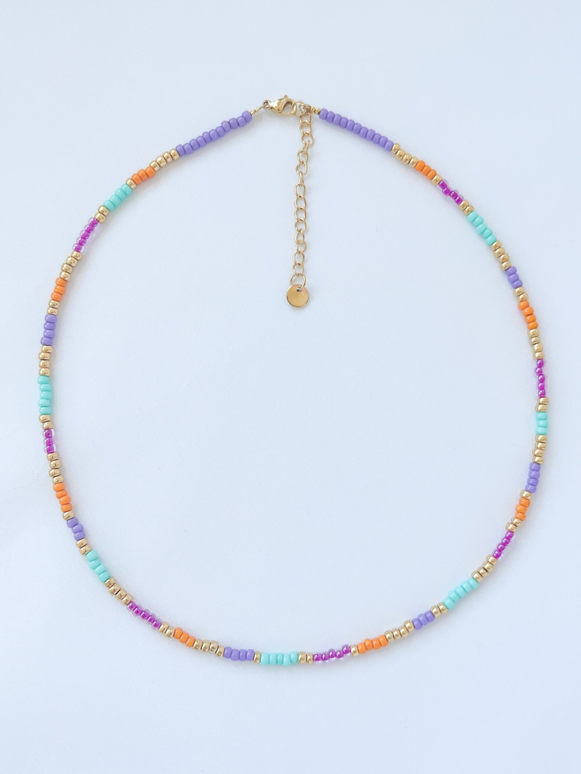 Kralenketting dames - lila oranje roze turquoise goud
