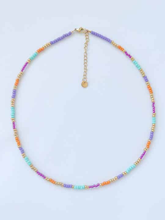 Kralenketting dames - lila oranje roze turquoise goud