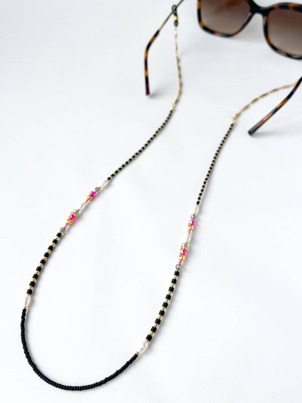 Brillenkoord dames - zwart grijs roze goud