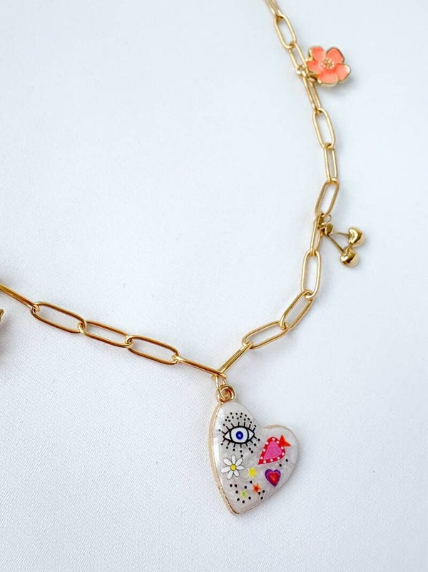 Stainless Steel Jasseron Ketting met Speelse Bedels - roze, oranje goud