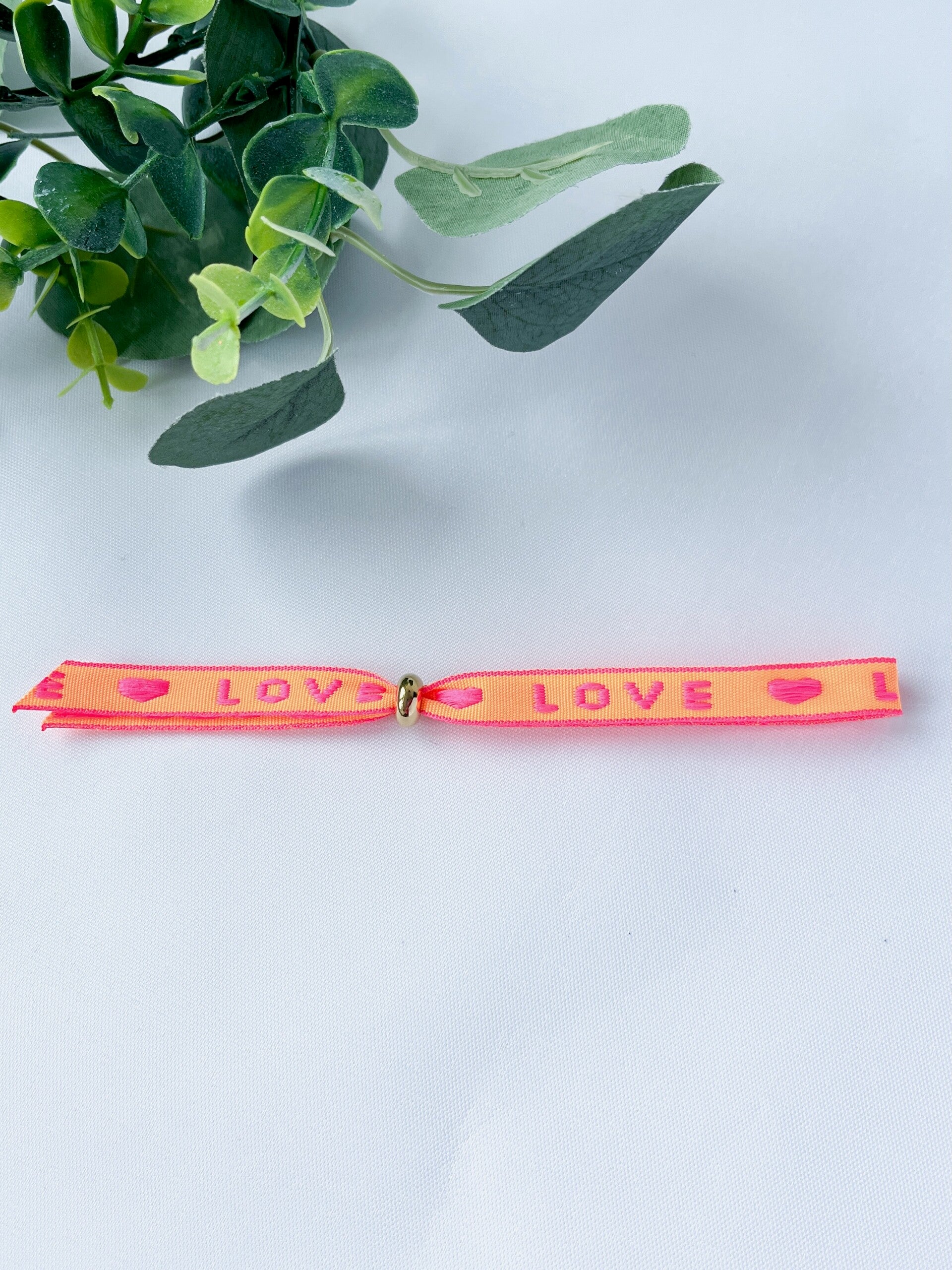 Damesarmband lint met tekst 'Love' - oranje, roze