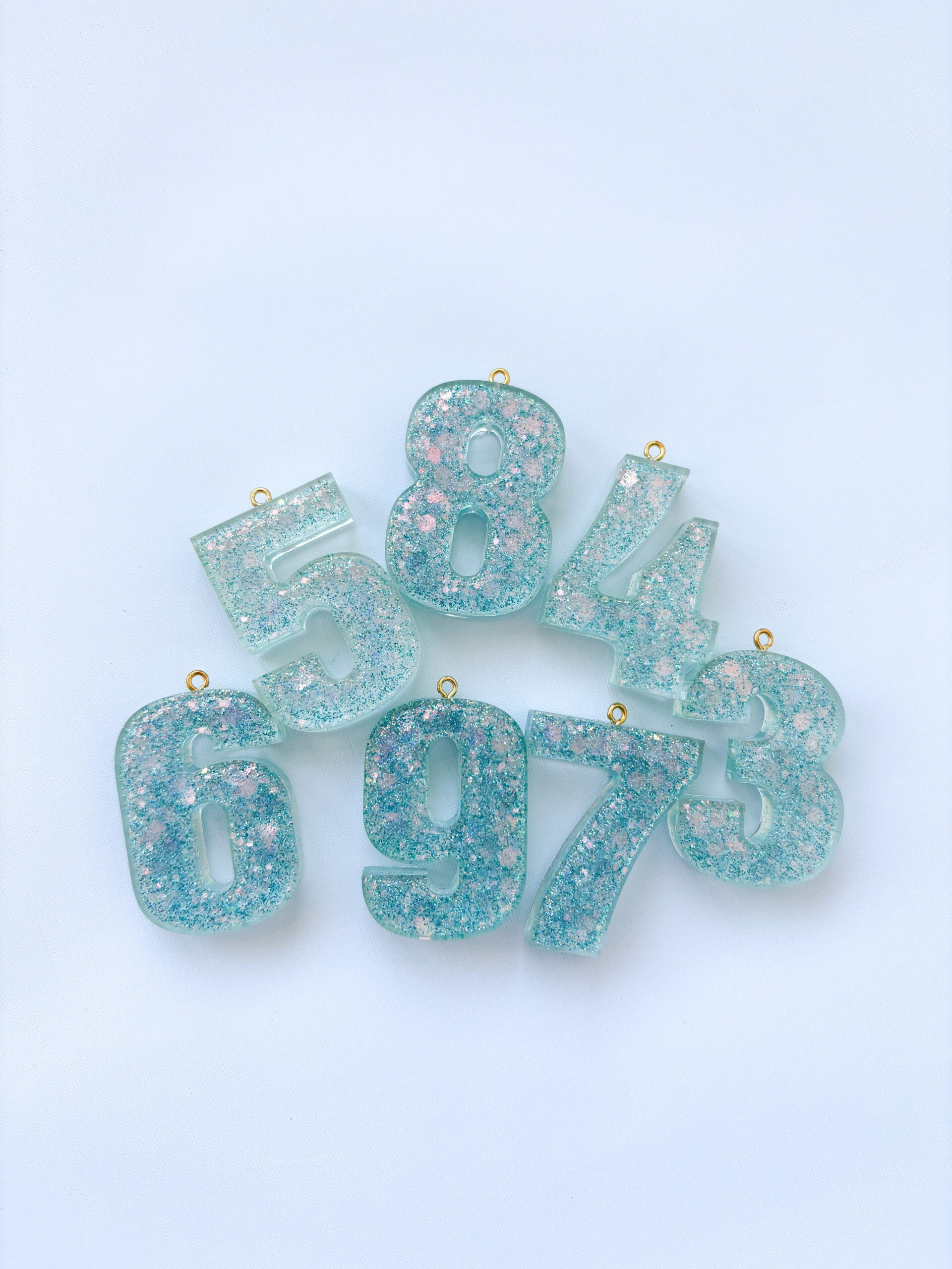 Cijferbedel / Letterbedel - blauw glitters