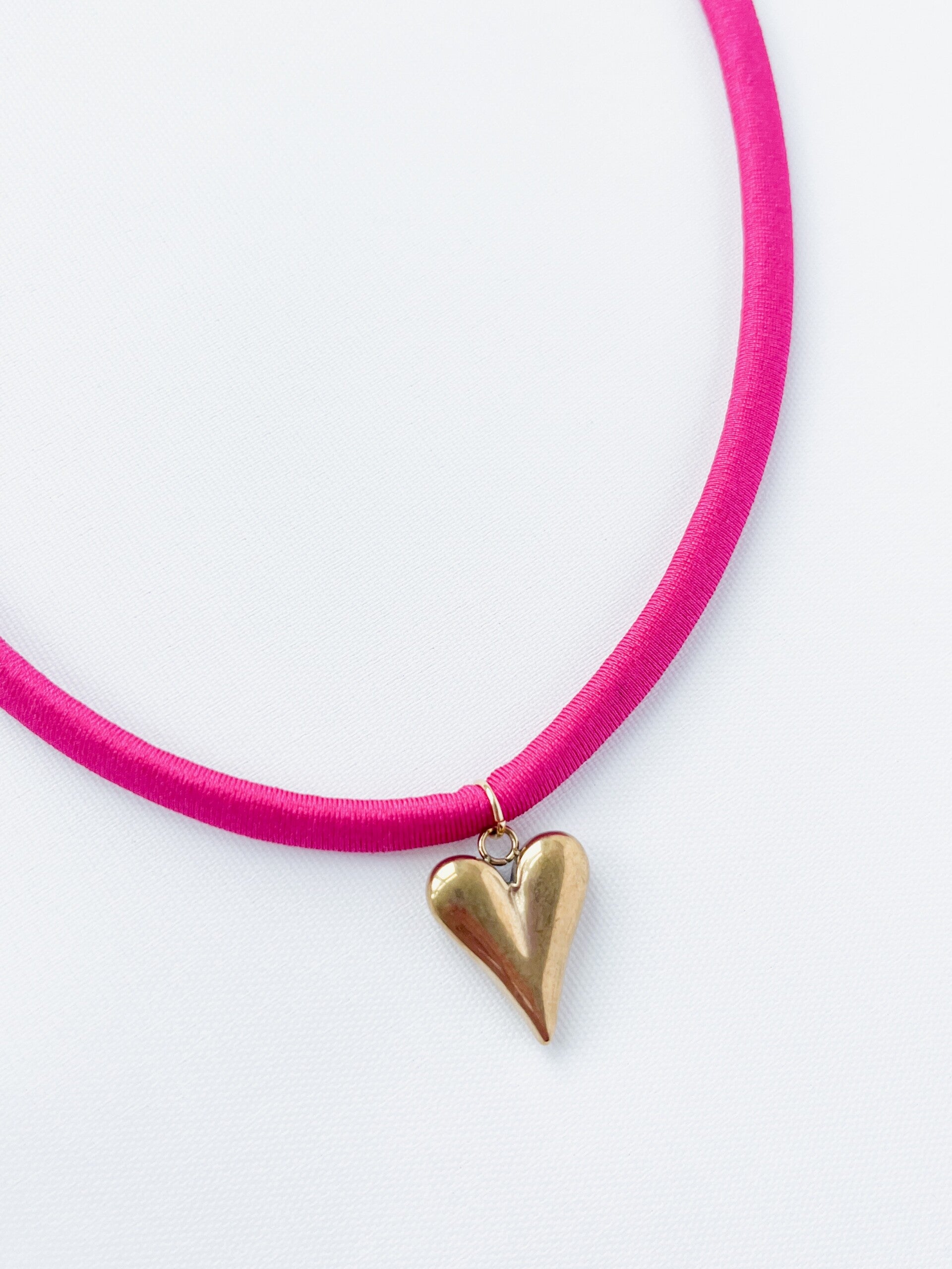 Ketting Ibiza elastiek dames Hart - roze