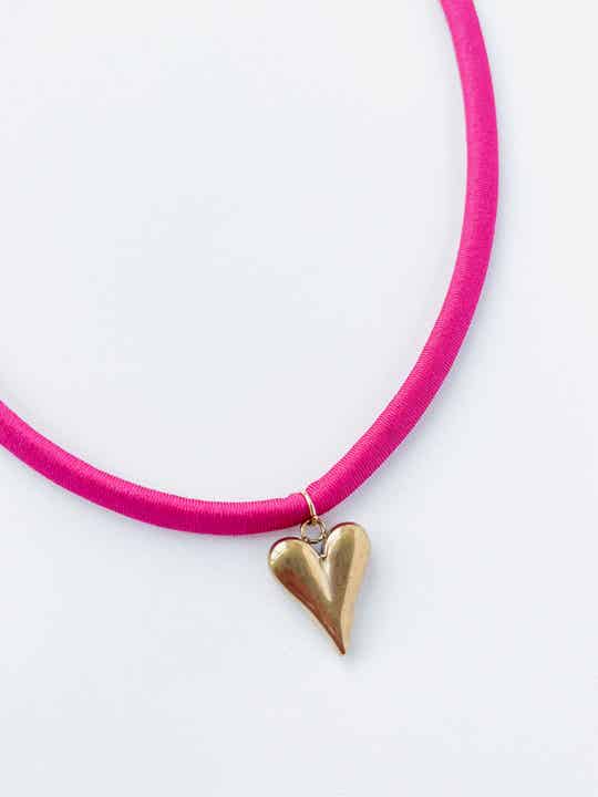 Ketting Ibiza elastiek dames Hart - roze