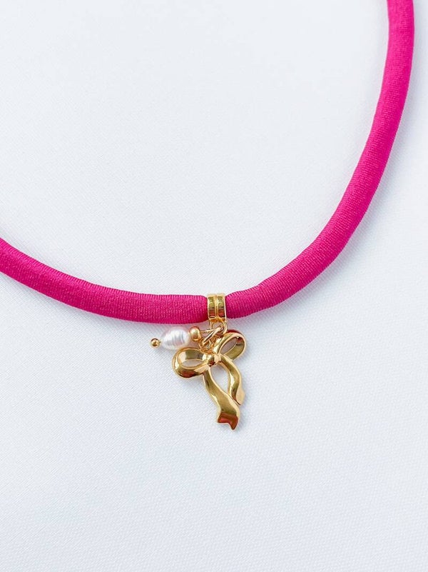 Ketting Ibiza elastiek dames Strik - roze