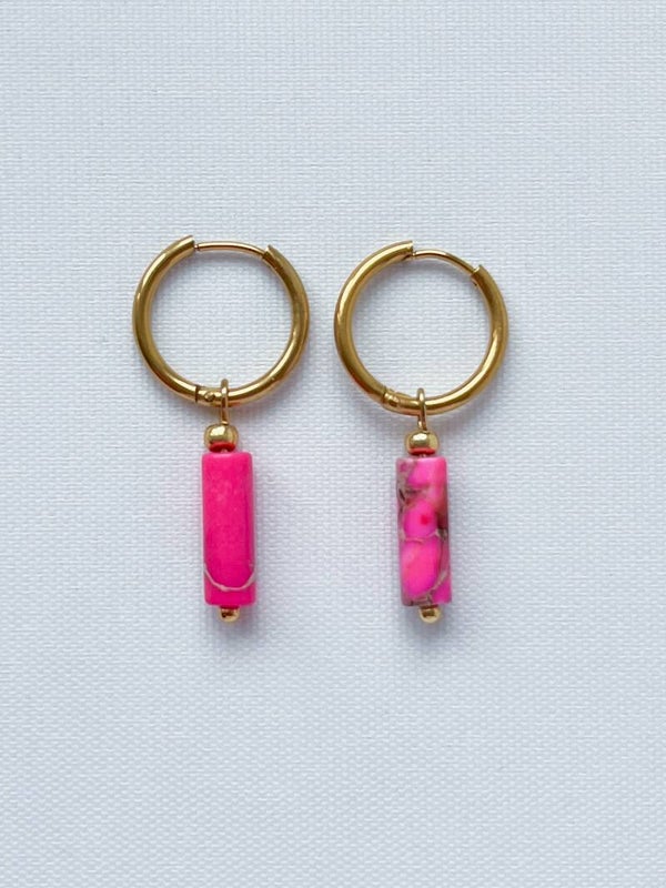Oorbellen dames natuursteen - roze goud