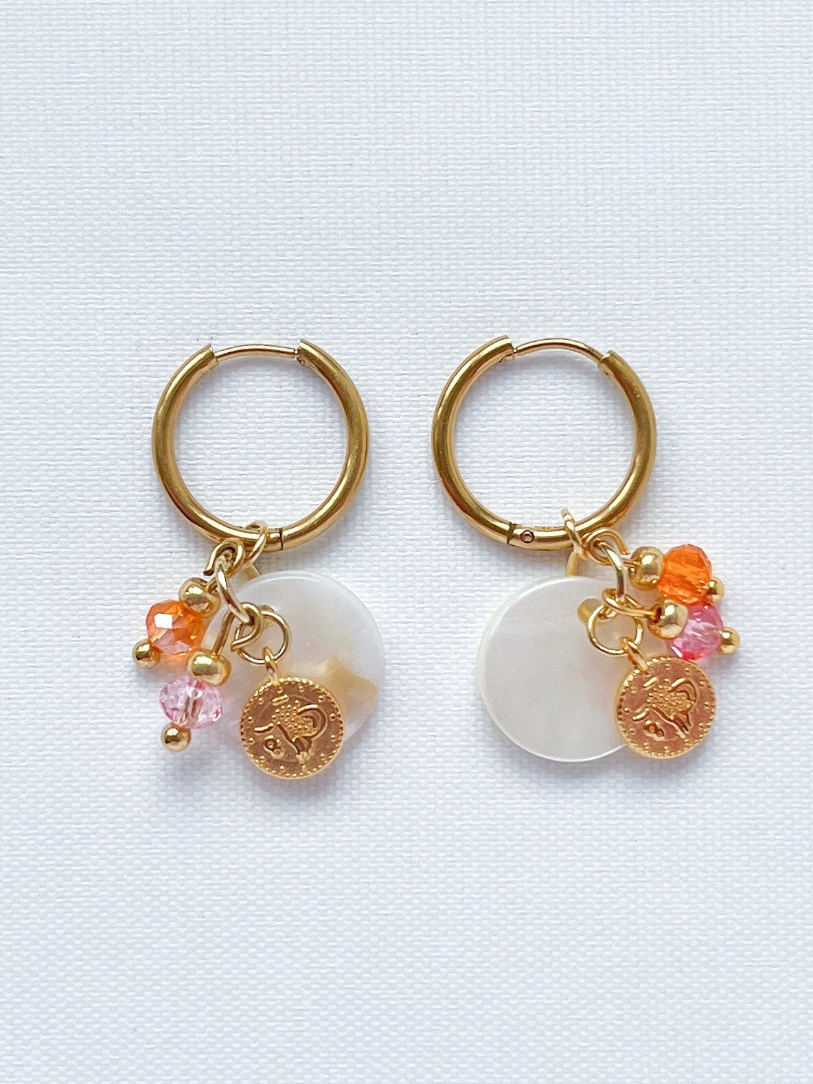 Oorbellen dames met schelp - wit oranje roze