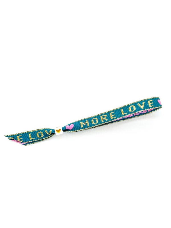 Kinderarmband lint met tekst 'More Love' - groen roze goud