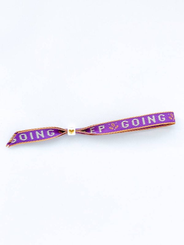 Kinderarmband lint met tekst 'Keep Going' - paars oranje mint