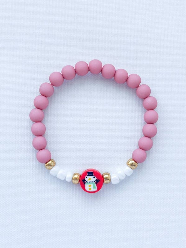 Kinderarmband Kerst | Sneeuwpop - roze wit rood