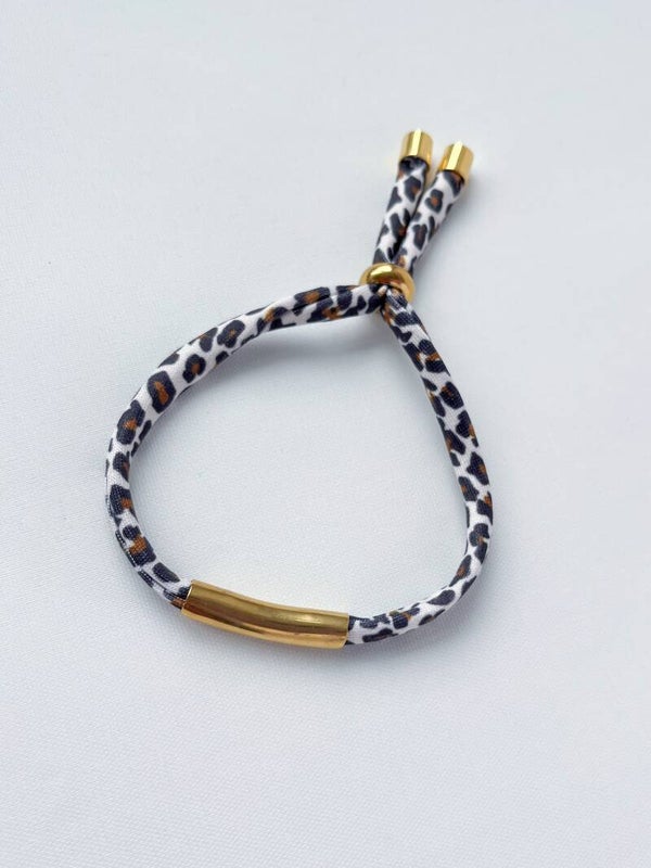 Damesarmband Ibiza elastiek - panter en goud
