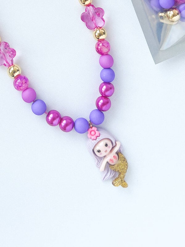 DIY-pakket voor kinderketting en armband  Zeemeermin - paars roze goud