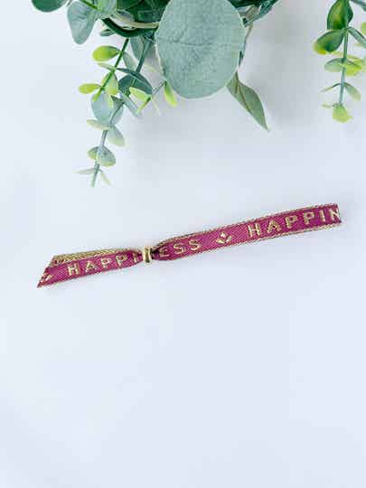 Damesarmband lint met tekst 'Happiness' - rood, goud