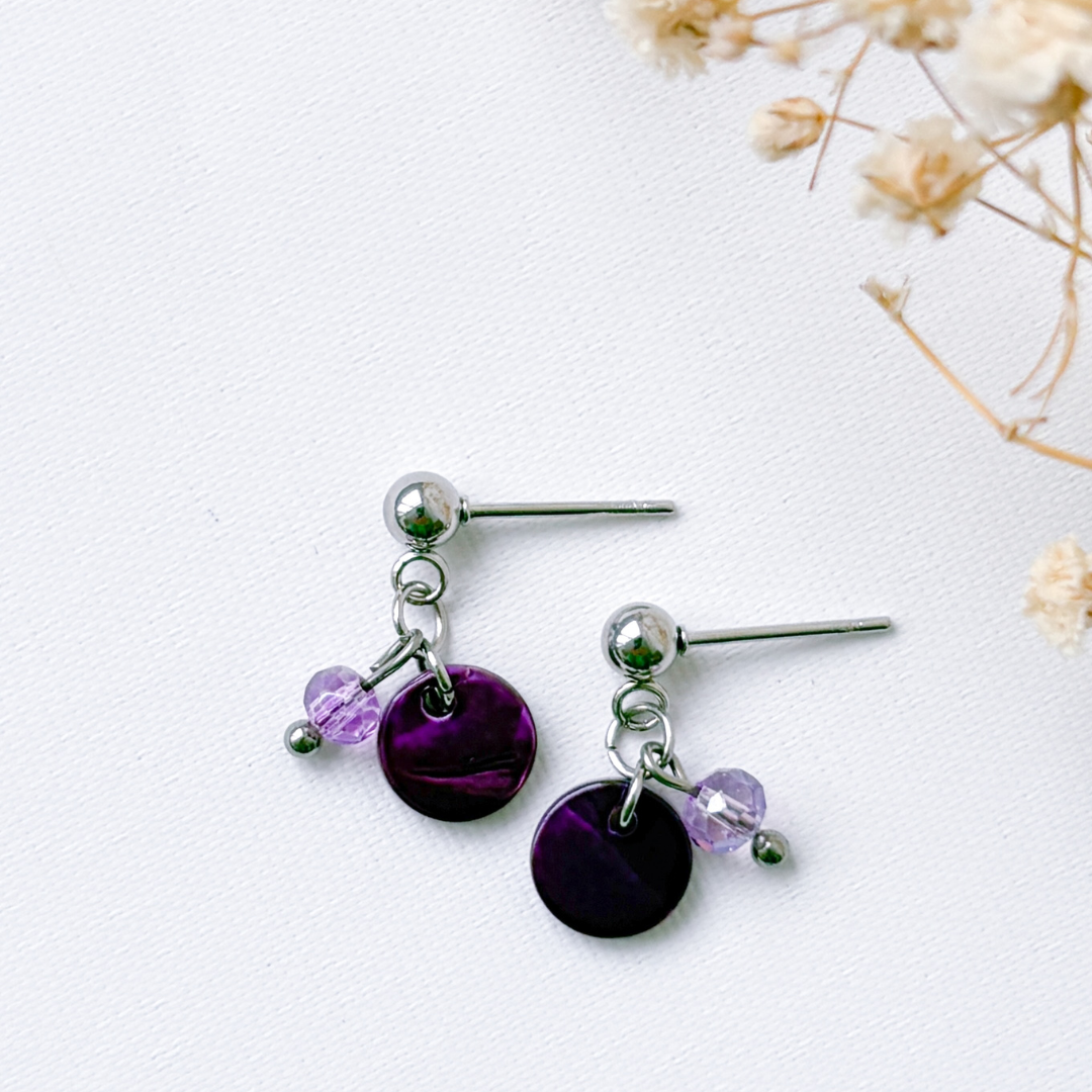 Kinder oorbellen Purple Magic – Stainless steel oorhangers paars zilver
