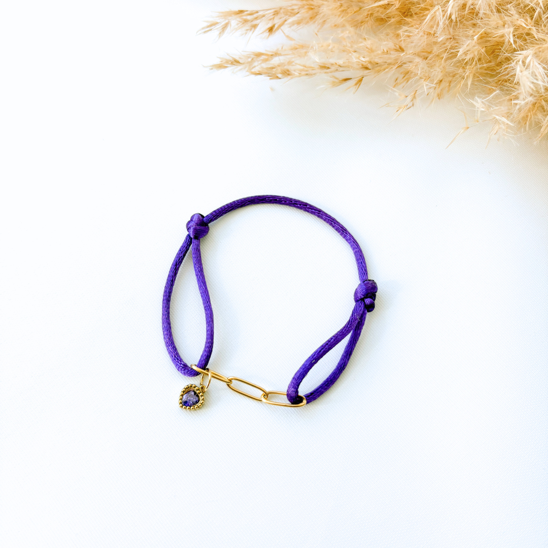 Satijnkoord armband dames – Stainless steel schakels & bedel