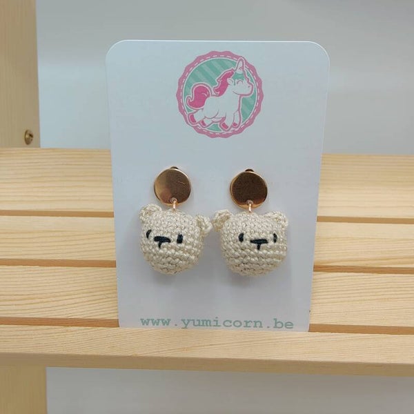 Boucles d'oreilles ours beige - attaches rondes