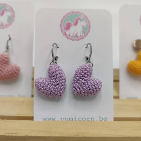 Boucles d'oreilles coeur violet