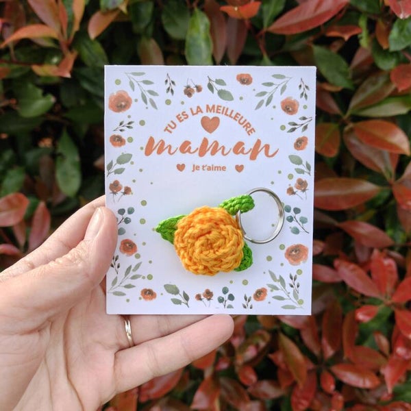 Rose orange "meilleure maman" - Fête des mères - porte-clés ou aimant ou marque-pages
