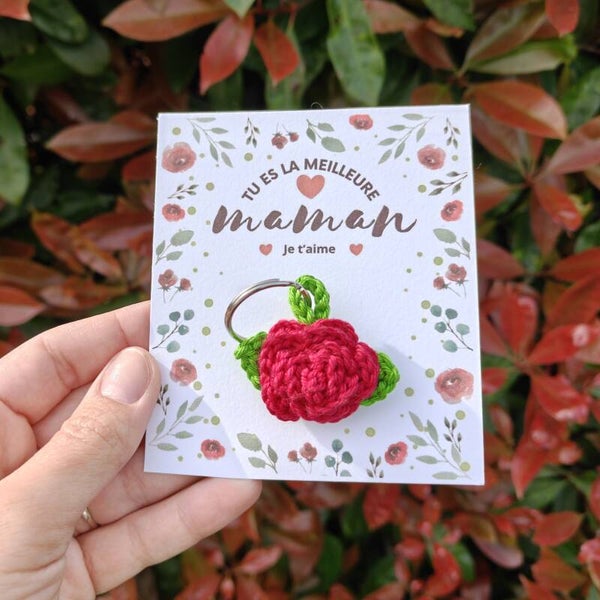 Rose rose fuchsia "meilleure maman" - Fête des mères - porte-clés ou aimant ou marque-pages