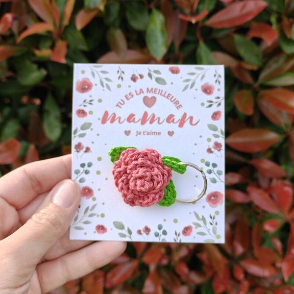 Rose rose bubblegum "meilleure maman" - Fête des mères - porte-clés ou aimant ou marque-pages