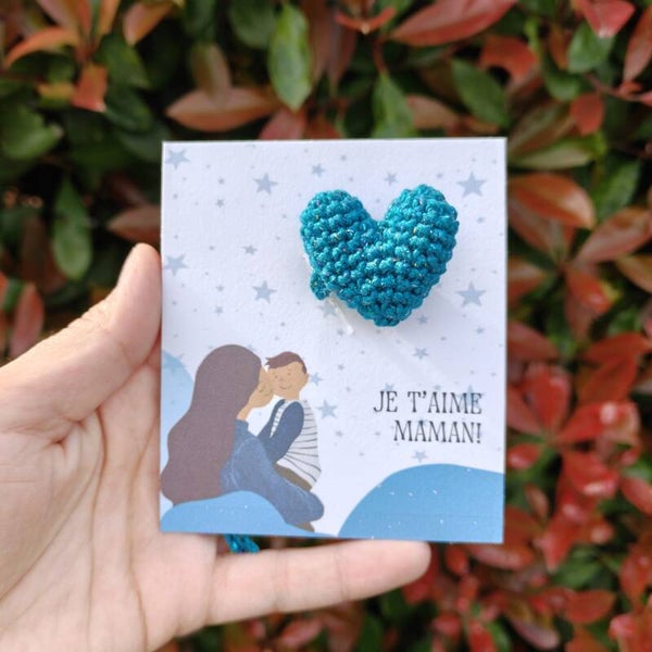Coeur bleu à paillettes arc-en-ciel - Fête des mères - porte-clés ou aimant ou marque-pages