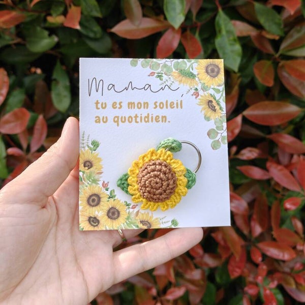 Tournesol "soleil au quotidien" - Fête des mères - porte-clés ou aimant ou marque-pages