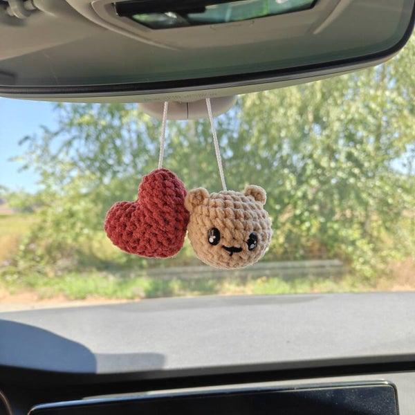 Suspension de rétroviseur - ours et coeur (grand)