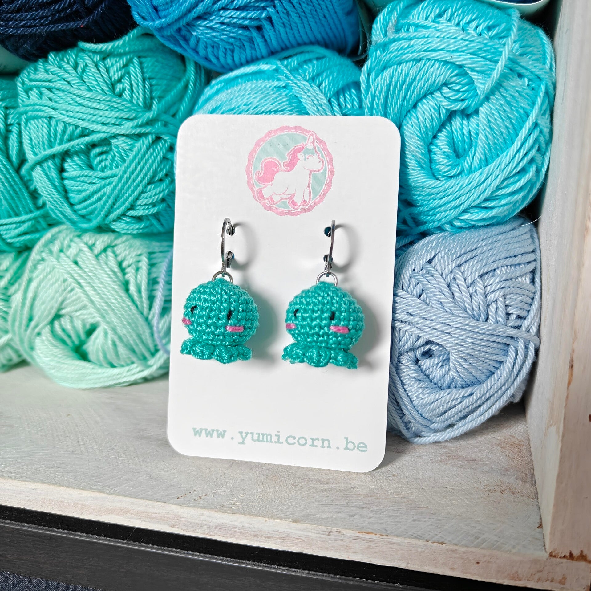 Boucles d'oreilles poulpes turquoise foncé