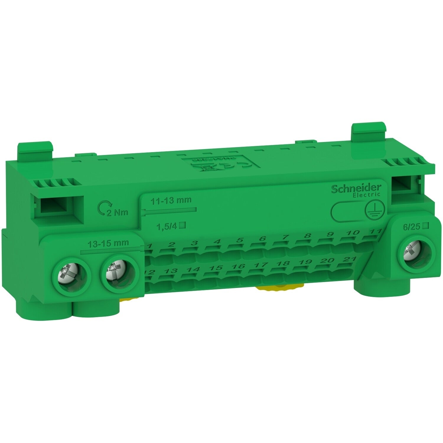 Bloque de  bornas de tierra sin  tornillos de 24  conexiones (3x25 +  21x4 - LGYT1E24 mm²) + Puente de  unión