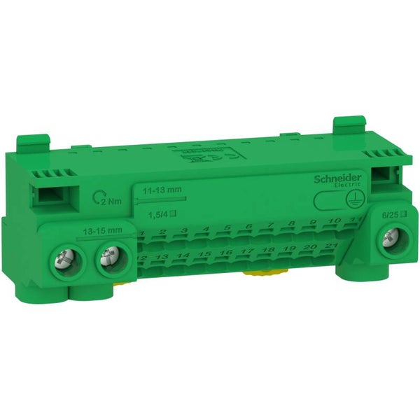 Bloque de bornas de tierra sin tornillos de 24 conexiones (3x25 + 21x4 mm²) + Puente de unión - LGYT1E24