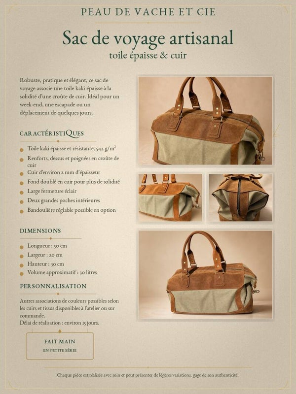 Sac de voyage en Toile épaisse et Cuir