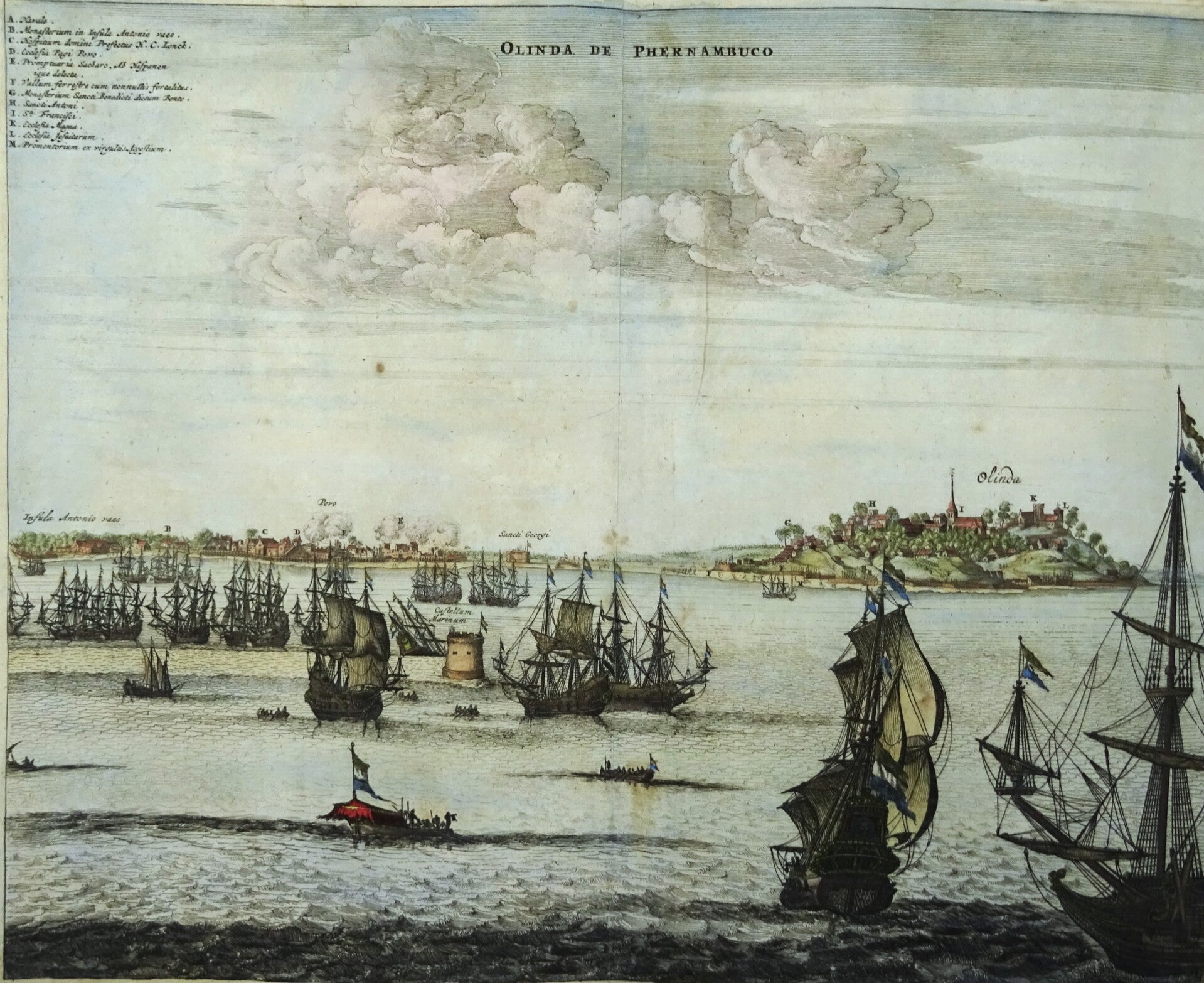 Brazil, Olinda, Recife, Pernambuco, Dutch attack 1630, Montanus / Van Meurs, 1671, Olinda de Phernambuco.