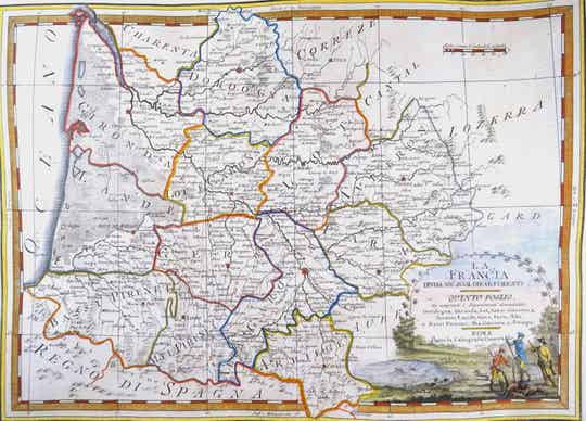 France, Bordeaux, Garonne, Toulouse, Perigueux, Cahors... Giovanni Maria Cassini, 1797, La Francia divisa ne' suoi Dipartimenti. Quinto Foglio che comprende i Dipartimenti denominati ...