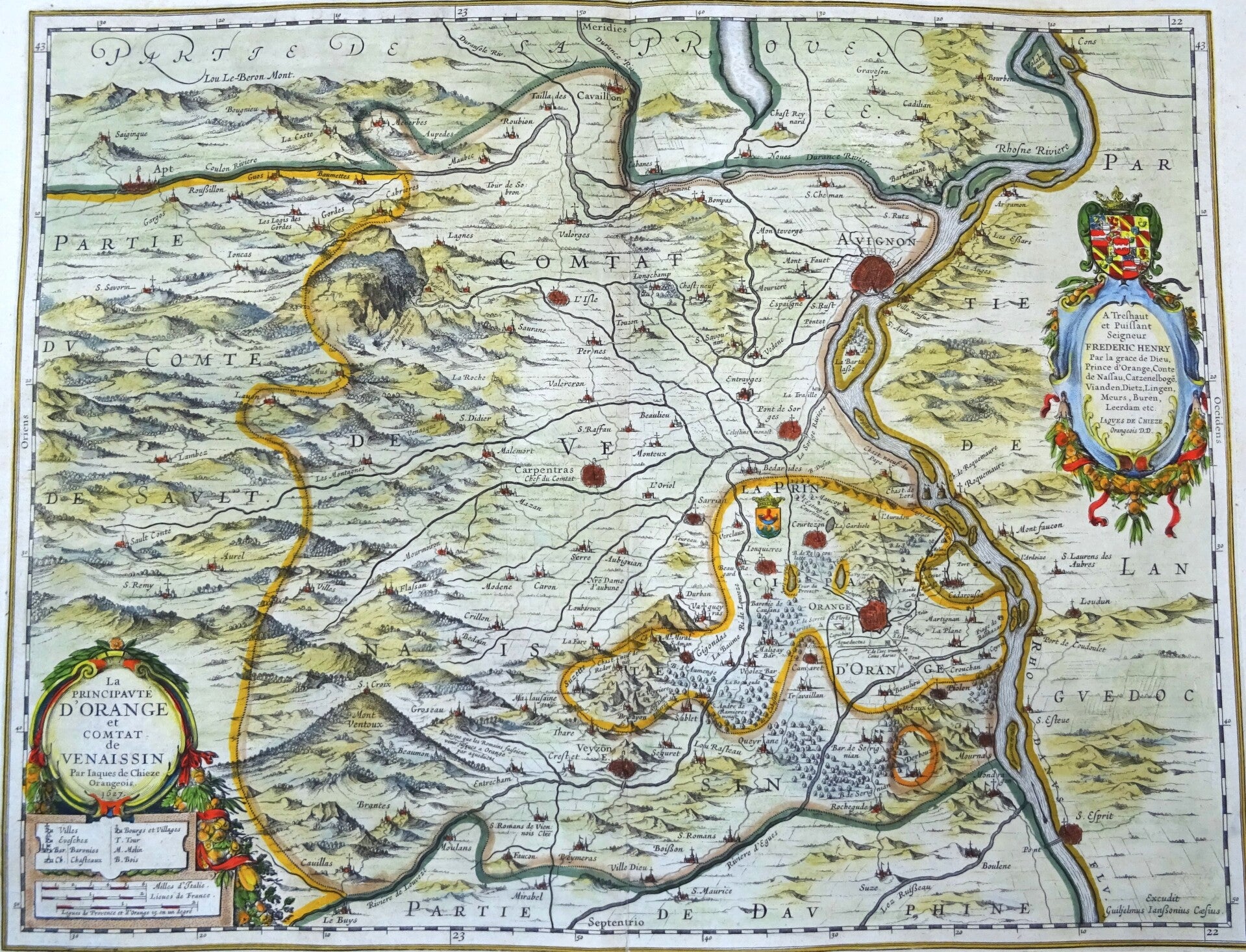 France, Orange, Avignon, Mont Ventoux, W. Blaeu, 1635, La Principauté d'Orange et Comtat de Venaissin
