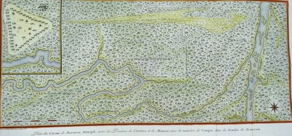 Suriname, battle Dutch – Maroons, Stedman, 1798, Plan du Champ de Bataille, Principal, entre les Rivières de Cottica et de Maroni….
