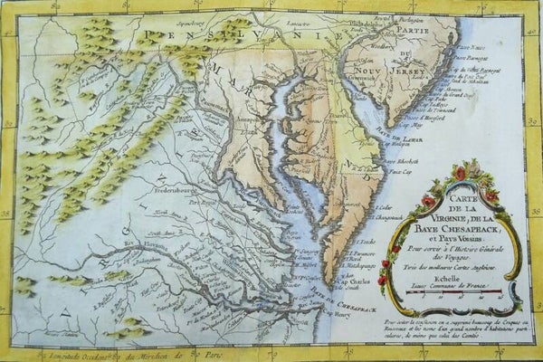 USA, Washington DC, Virginia, Delaware, Maryland, Chesapeake, Pennsilvania, New Jersey…. Bellin, 1757, Carte de la Virginie, de la Baye de Chesapeack…