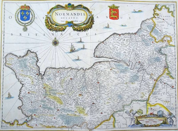 France, Normandy, large map Janssonius, 1680, Normandia Ducatus