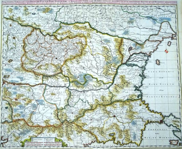 Bulgaria, Romania, Turkey, Istanbul, Moldova, Serbia.. N. Visscher, 1690, Exactissima Tabula qua tam Danubii Fluvii Pars Inferior….