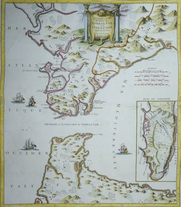 Gibraltar, Andalusia, Cadiz, Malaga, Marbella, Tangiers... Santini, 1784, Nouvelle Carte du Détroit de Gilbraltar et de Isle de Cadix dressée sur les lieux, À Vrnose Par P. Santini 1784 Chez Mr. Remondini