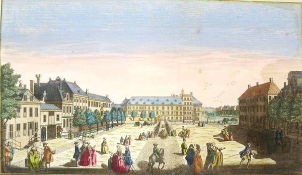 The Hague, Buitenhof, Huquier, 1760, Vue de la Cour du Prince Statouder d'Hollande ou se tient l'assemblée des Etats Généraux a la Haye.